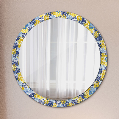 Specchio rotondo stampato Fiori blu