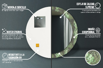 Specchio rotondo stampato Foglie tropicali