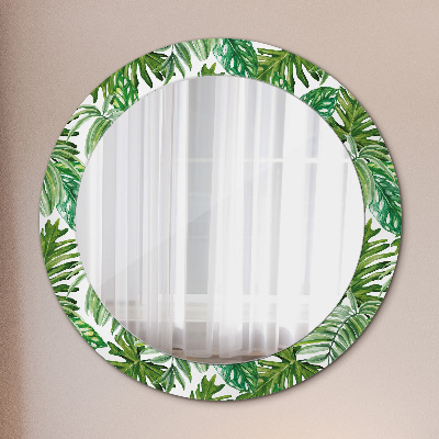 Specchio rotondo stampato Foglie della giungla