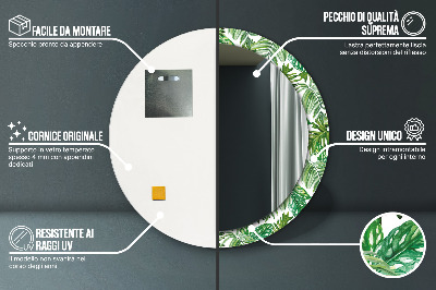 Specchio rotondo stampato Foglie della giungla