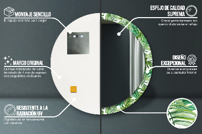 Specchio rotondo stampato Foglie della giungla