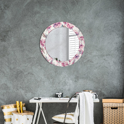 Specchio rotondo cornice con stampa Fiori peonies