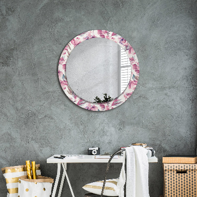 Specchio rotondo cornice con stampa Fiori peonies