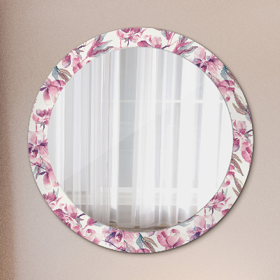 Specchio rotondo cornice con stampa Fiori peonies