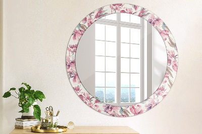 Specchio rotondo cornice con stampa Fiori peonies