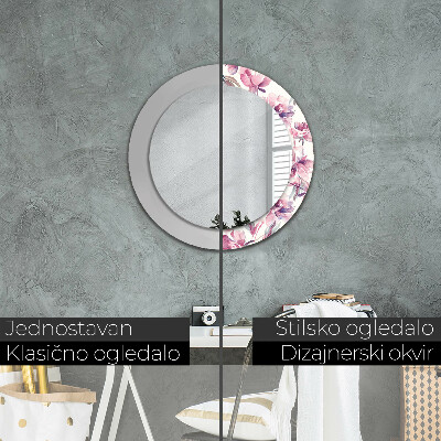 Specchio rotondo cornice con stampa Fiori peonies