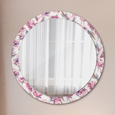 Specchio rotondo cornice con stampa Fiori peonies