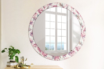 Specchio rotondo cornice con stampa Fiori peonies