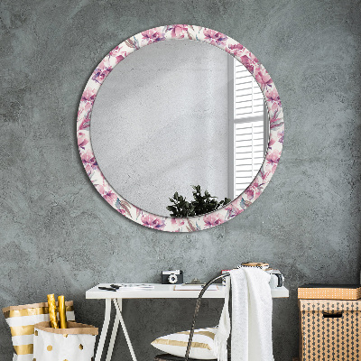 Specchio rotondo cornice con stampa Fiori peonies