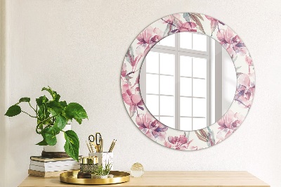 Specchio rotondo cornice con stampa Fiori peonies