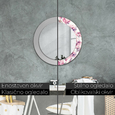 Specchio rotondo cornice con stampa Fiori peonies