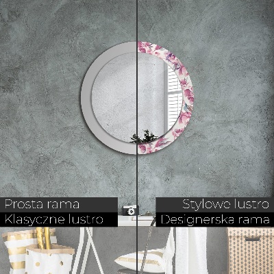 Specchio rotondo cornice con stampa Fiori peonies