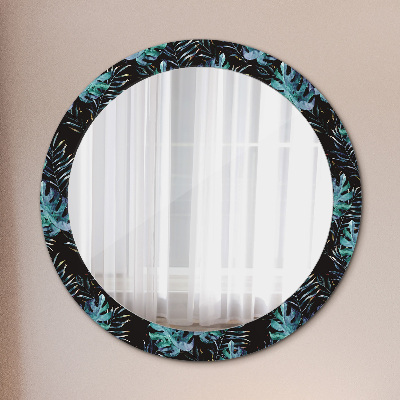 Specchio rotondo stampato Foglie esotiche