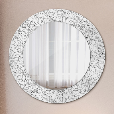 Specchio rotondo stampato Fiori di lotos