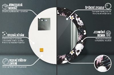 Specchio rotondo stampato Fiori del cranio