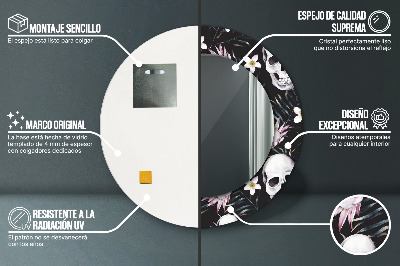 Specchio rotondo stampato Fiori del cranio