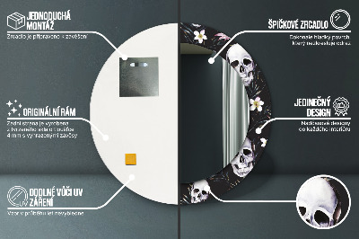 Specchio rotondo stampato Fiori del cranio