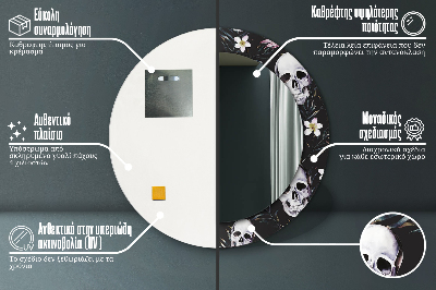 Specchio rotondo stampato Fiori del cranio