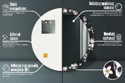 Specchio rotondo stampato Fiori del cranio