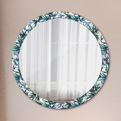 Specchio rotondo stampato Palme blu