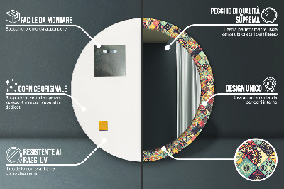 Specchio rotondo stampato Floreale etnico