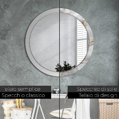 Specchio tondo con decoro Oro di marmo bianco