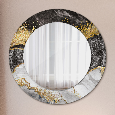 Specchio rotondo cornice con stampa Marmo e oro