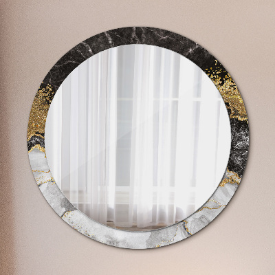 Specchio rotondo cornice con stampa Marmo e oro