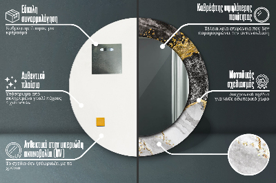 Specchio rotondo cornice con stampa Marmo e oro