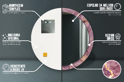 Specchio rotondo cornice con stampa Marmo con aggiunta di oro