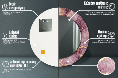 Specchio rotondo cornice con stampa Marmo con aggiunta di oro