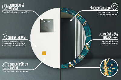 Specchio rotondo cornice con stampa Marmo di malachite verde