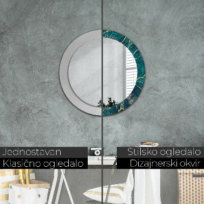 Specchio rotondo cornice con stampa Marmo di malachite verde