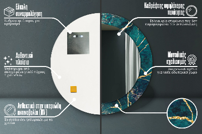 Specchio rotondo cornice con stampa Marmo di malachite verde