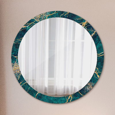 Specchio rotondo cornice con stampa Marmo di malachite verde