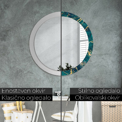 Specchio rotondo cornice con stampa Marmo di malachite verde