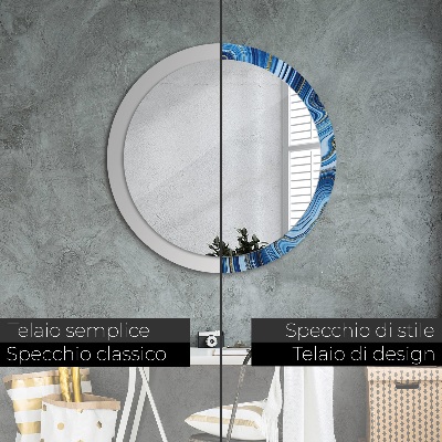 Specchio rotondo stampato Marmo blu