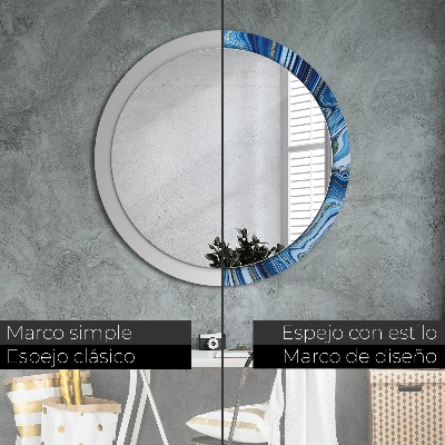 Specchio rotondo stampato Marmo blu