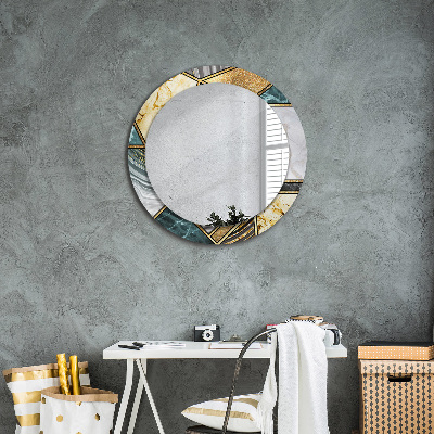 Specchio rotondo stampato Agat marmo e oro