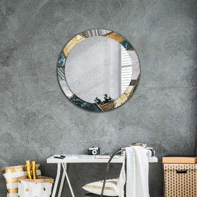 Specchio rotondo stampato Agat marmo e oro