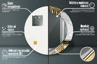 Specchio rotondo stampato Agat marmo e oro