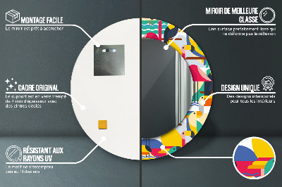 Specchio rotondo stampato Uccelli tropicali geometrici