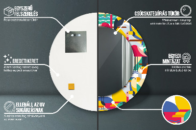 Specchio rotondo stampato Uccelli tropicali geometrici