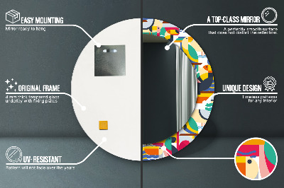 Specchio rotondo stampato Uccelli tropicali geometrici