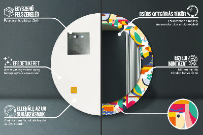 Specchio rotondo stampato Uccelli tropicali geometrici