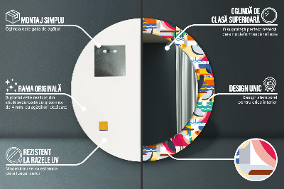 Specchio rotondo stampato Uccelli tropicali geometrici