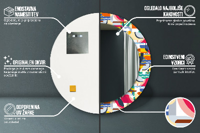 Specchio rotondo stampato Uccelli tropicali geometrici