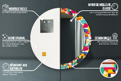 Specchio rotondo stampato Uccelli tropicali geometrici