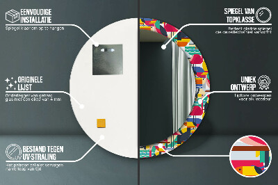 Specchio rotondo stampato Uccelli tropicali geometrici