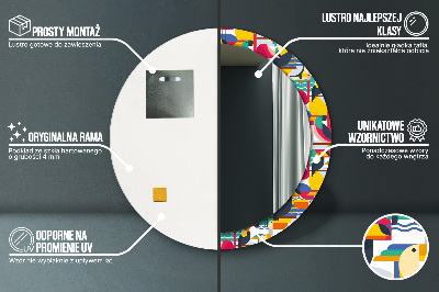 Specchio rotondo stampato Uccelli tropicali geometrici